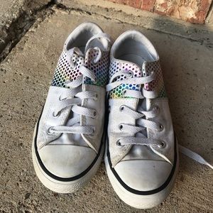 White with rainbow accents girls converse